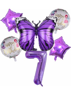 Parti Station Mor Kelebek Mor Renk 7 Yaş Rakam Balon Set Doğum Günü Parti Mor Renk Helyum Balon Mor Rakam Balon