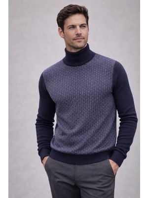 Karaca Yarım Balıkçı Etnik Ters Üçgen Desenli %50 Yün %50 Akrilik Erkek Triko