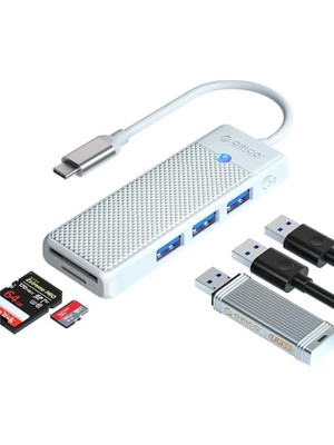Leaf Shop Type-C To 3.0 Tf Sd Kart Okuyucu 3 Portlu USB 3.0 Çoklayıcı Adaptör Beyaz