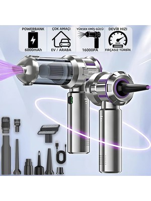 Mioji Mio 8 Plus 6000MaH Vacuum Cleaner 16000Pa Taşınabilir Araç ve Ev Mini Şarjlı Süpürge - Gümüş