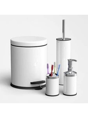 Leaf Shop Eko Serisi Ayak Basmalı Özellikli 4' Lü Banyo Seti Çöp Kovası+Kolozet Fırçası+Sıvı Sabunluk+Fırçalık Paslanmaz Siyah