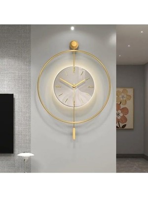 Leaf Shop Kristal 60 cm Gold - Pilli LED (3ADET Pil ile Geldmektedir) - Metal Duvar Saati