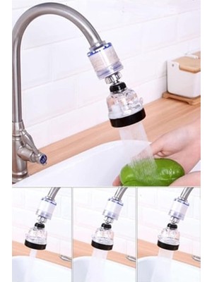 Leaf Shop Oynar Başlıklı Batarya Ucu Uyumlu 360 Derece Dönebilen Musluk Su Tasarufflu Hazneli Filtreli Başlık