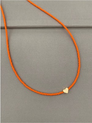 Misto Turuncu Kalp Kolye Pirinçten Özel Tasarım Kadın Kullanıcılar İçin 40 cm Uzunluk