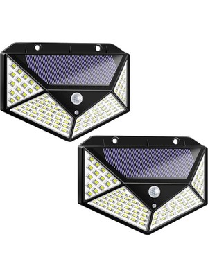 Leaf Shop Güneş Enerjili Bahçe Lambası, Dış Mekan, 2 Adet Kızılötesi Sensörlü Lamba, Güneş Enerjili Lamba, Dış Avlu Aydınlatması, 100 Led'li, Günlük Kullanım Için Su Geçirmez Işık (Siyah)