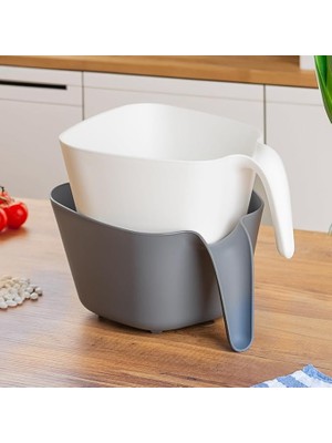 Leaf Shop G-575 2 Parça Plastik Süzgeç Çok Amaçlı Makarna Meyve Sebze Pirinç Yıkama Süzgeci Gri Beyaz