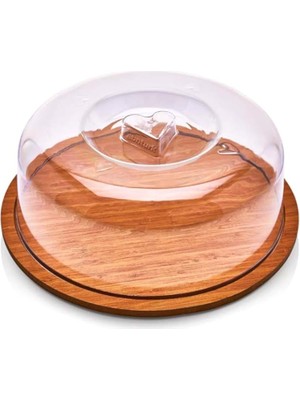 Leaf Shop Tablalı Şeffaf Akrilik Kapak Yuvarlak Kek Fanusu 29CM Büyük Boy Hava Almaz Lüx Pasta Sunumu