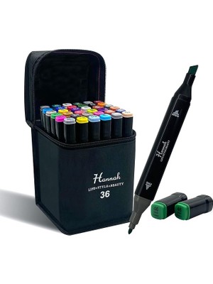 Leaf Shop Adet Rengarenk Kalemden Oluşan Siyah Çantalı Çift Taraflı Marker Seti Standlı