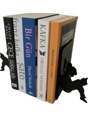 Leaf Shop Dekoratif Kitap Okuyan Kız Figürlü Metal Kitap Tutucu 2'li Paket(Kitap Ayracı Hediyeli).