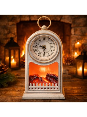 LED Işıklı Eskitme Şömine Saat Romen Rakamlı USB ve Pilli Dekoratif Masa Saati