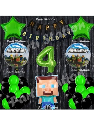 Parti Station Minecraft Balon Set 4 Yaş Minecraft Oyun Siyah Konsept Doğum Günü Parti Balon Set