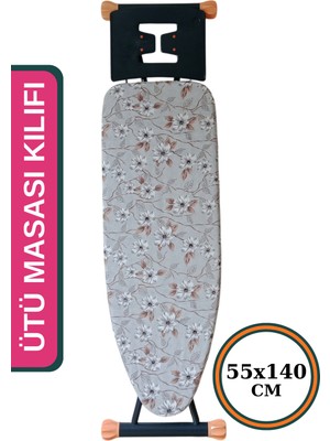 Asev Home Ütü Masası Kılıfı Büyük Boy Ipli Stoperli Keçeli Kılıfı Örtüsü Bezi 55X140CM Silver Garden