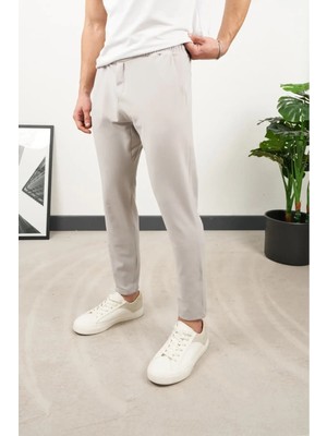 Erkek Esnek Kumaş Pantolon Lastikli Bel Slim Fit Smart Casual Rahat Şık