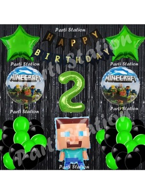 Parti Station Minecraft Balon Set 2 Yaş Minecraft Oyun Siyah Konsept Doğum Günü Parti Balon Set