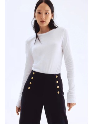 Ribana Classic Kadın Yeni Sezon Düğme Detaylı Krep Kumaş Bol Paça  Pantolon 4652