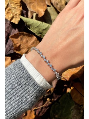 Spossy Silver Jewelry Zigzag Taşlı Su Yolu Bileklik