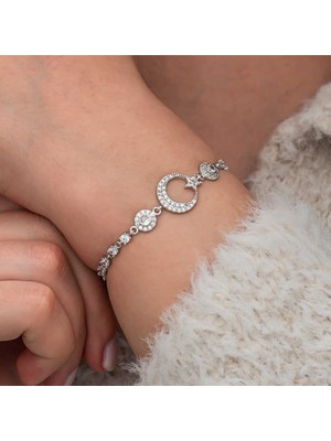 Skygo Gümüş Zirkon Taşlı Ay Yıldız Kadın Bileklik