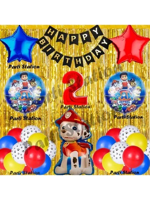 Parti Station Paw Patrol Balon Set 2 Yaş Paw Petrol Marshall Kırmızı Konsept Doğum Günü Parti Folyo Balon Seti