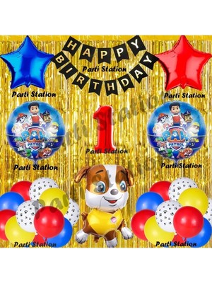 Parti Station Paw Patrol Balon Set 1 Yaş Paw Petrol Rubble Kırmızı Konsept Doğum Günü Parti Folyo Balon Seti
