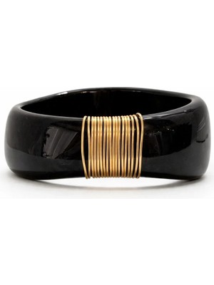 Altın Detaylı Siyah Kelepçe Bilezik