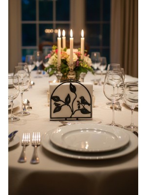 Grandmix Dekoratif Salon Mutfak Peçetelik Siyah Lazer Kesim Peçetelik