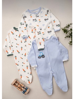 Bebek Desenli Mevsimlik Pamuklu Yenidoğan 3-6-9 Ay 3’lü Kıyafet Tulum Seti Uyku Tulumu