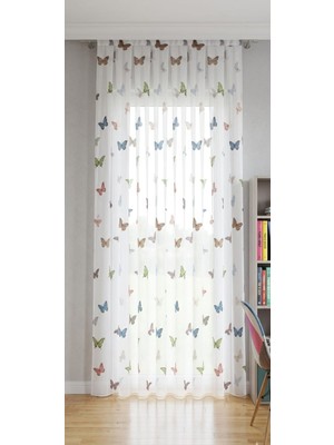 NOBLE Yeni Sezon Kelebek Desen Çocuk Odası Tül Perdesi