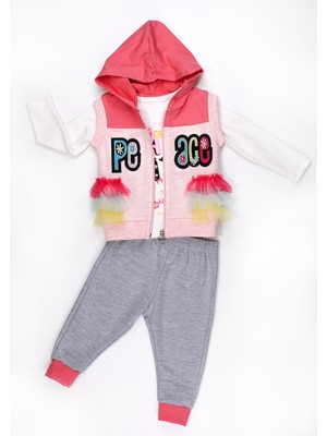 Kidex’s Baby Nakışlı Yelekli Mevsimlik Kız 3lü Takım