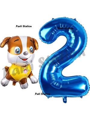 Parti Station Paw Patrol Inşaat Köpek Rubble 2 Yaş Balon ve Lacivert Rakam Balon Doğum Günü Parti Set
