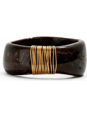 Altın Detaylı Kahverengi Kelepçe Bilezik