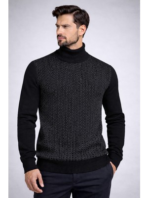 Karaca Yarım Balıkçı Etnik Ters Üçgen Desenli %50 Yün %50 Akrilik Erkek Triko