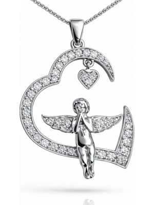 Özcömert Silver Gümüş Kalpli Melek Kadın Kolye