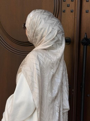 Qalortex Scarf Pamuklu Balık Sırtı Jakar Şal-Krem