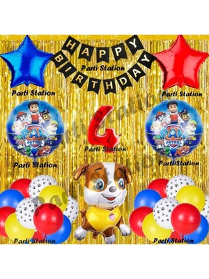 Parti Station Paw Patrol Balon Set 4 Yaş Paw Petrol Rubble Kırmızı Konsept Doğum Günü Parti Folyo Balon Seti