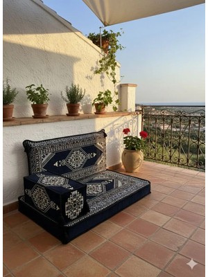 Bakırözü Home Şark Köşesi Takımı , 95 cm Yer Minderi Takımı Lacivert Yahyalı Modeli (3 Parça)