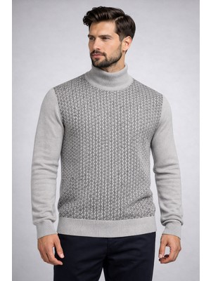 Karaca Yarım Balıkçı Etnik Ters Üçgen Desenli %50 Yün %50 Akrilik Erkek Triko