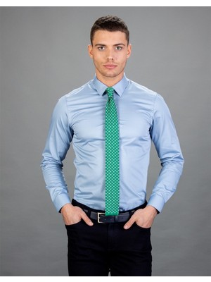 Tudors Slim Fit Uzun Kollu Düz İnce Pamuk Saten Erkek Mavi Gömlek