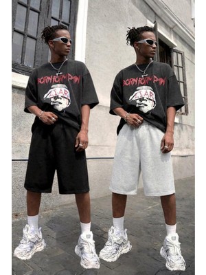 Vladivosto Diz Hizasında Erkek Bol Kalıp Rahat Nefes Alan Kumaş Baggy Büyük Beden Şort