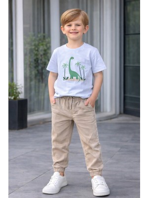 Chicsy Baby Erkek Çocuk Dinozor Baskılı Tişörtlü Pantolonlu 2 Parça Premium Takım