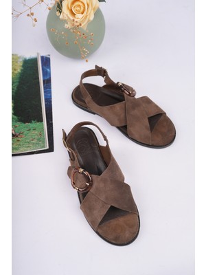 Sy Leather Dream Model Hakiki Deri Rengi Çapraz Bant Büyük Süs Tokalı Kadın Günlük Sandalet