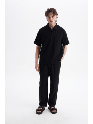 Danger Erkek %100 Pamuklu Keten Görünümlü Pantolon Tshirt Takım Siyah