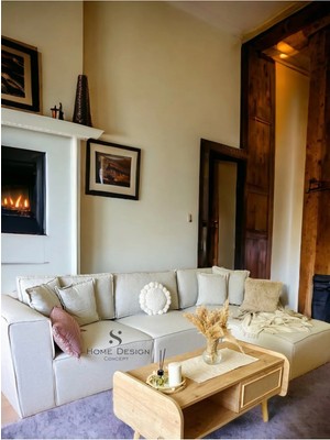 S Home Design Concept Frida 4 Modül Minderli Pofidik Modüler Kanepe L Köşe Koltuk Takımı, Keten, Kırık Beyaz  295X190 cm