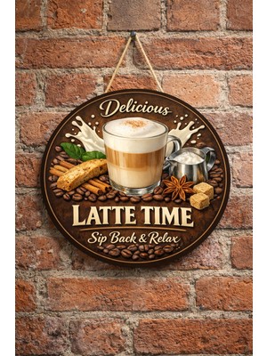 Mayeka Cafe Restoran Için Latte Kahve Duvar Kapı Tablo Süsü Ahşap Askılı Pano Tabela No 10
