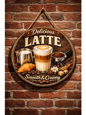 Mayeka Cafe Restoran Için Latte Kahve Duvar Kapı Tablo Süsü Ahşap Askılı Pano Tabela No 1