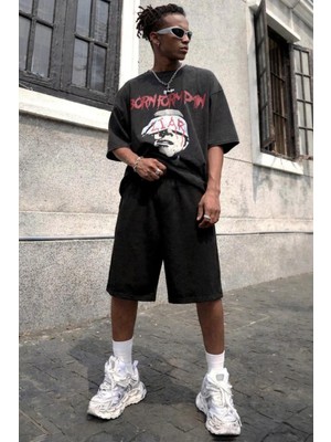Vladivosto Diz Hizasında Erkek Bol Kalıp Rahat Nefes Alan Kumaş Baggy Büyük Beden Şort
