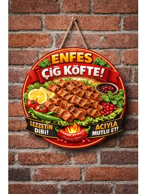 Mayeka Çiğ Köfte Dükkanı Için Duvar Kapı Tablo Süsü Ahşap Askılı Pano Tabela No 7
