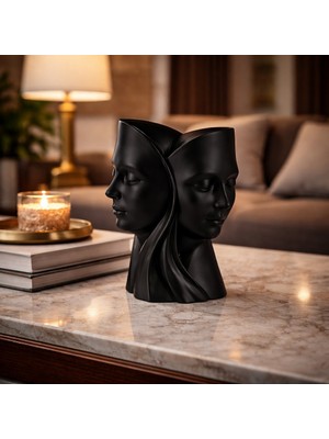Modern Siyah Dekoratif Büst Heykel | 3D Baskı Minimalist Masaüstü & Salon Aksesuarı