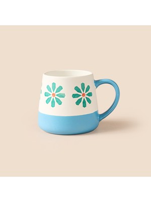 Evidea Kitchen Mavi Çiçekli Seramik Kupa - Beyaz - 500  ml