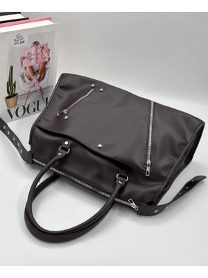 Mercan Bags Kadın Fermuar Detaylı Kırışık Suni Deri Casual El ve Omuz Çantası