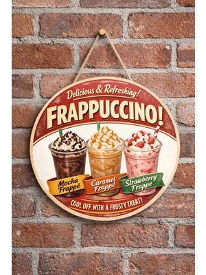 Mayeka Cafe Restoran Için Frappuccino Kahve Retro Duvar Kapı Tablo Süsü Ahşap Askılı Pano Tabela No 6